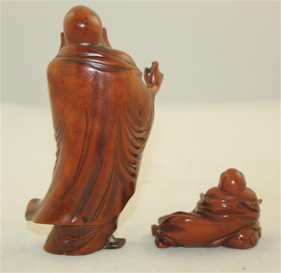 Two Chinese boxwood figures of Budai, 19th century, 7cm, standing figure with slight losses